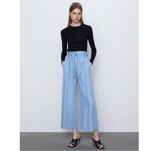 ZARA Flowy Pants Chambray Paperbag Pants Size M